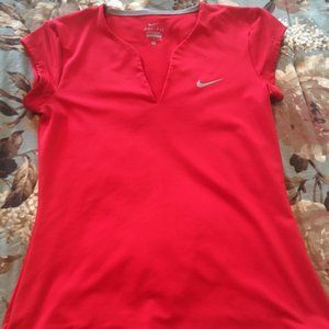 Red Nike DriFit ladies' tennis top